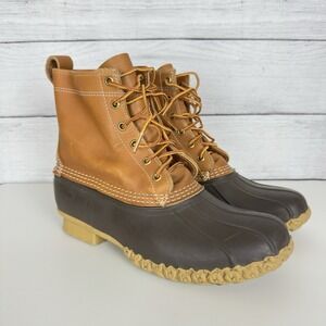 LL Bean Bean Duck Boots Womens Sz 9M Brown Leather Rubber Waterproof Rain USA